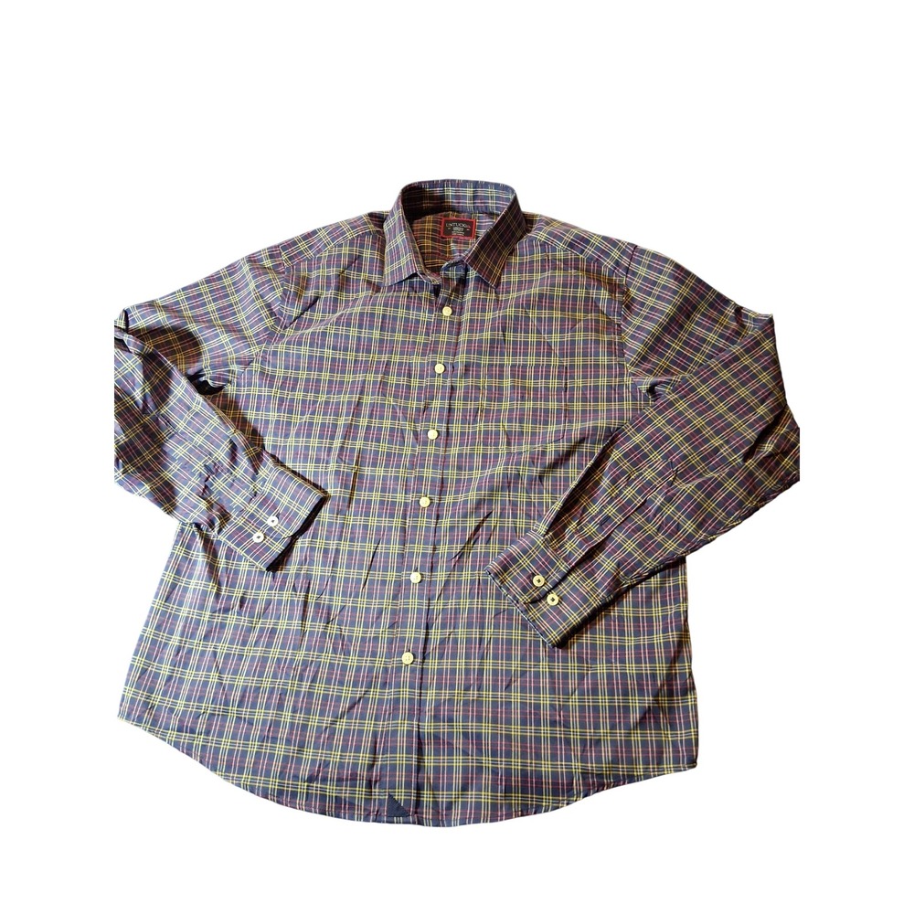 UNTUCKit Relaxed Fit Plaid Button Down Shirt Mens Medium Navy Blue Red